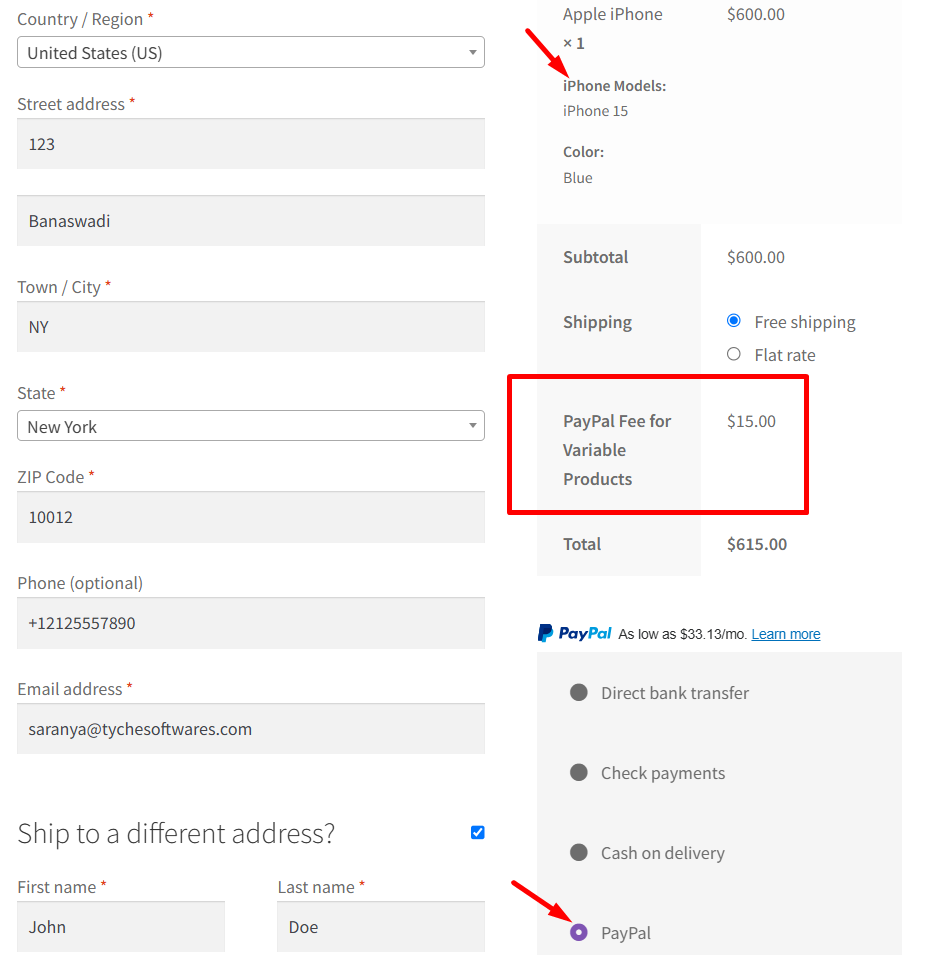 Add Payment Gateway Fees for Variable Product Type