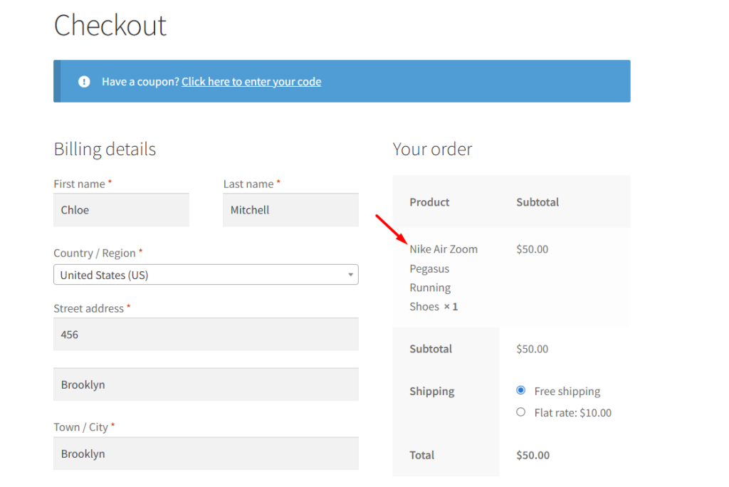 WooCommerce Brand Name on checkout page