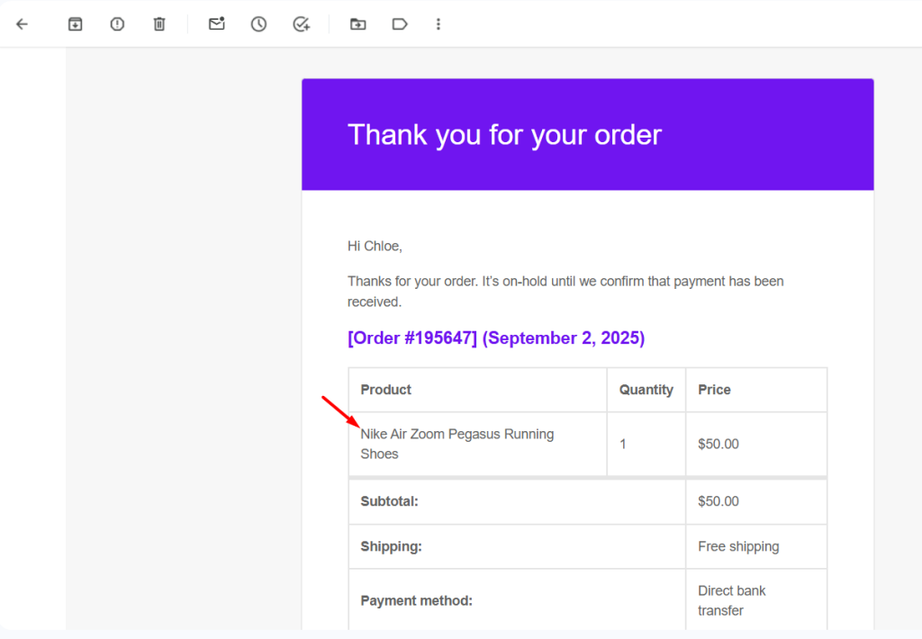 WooCommerce Brand Name on Order Emails