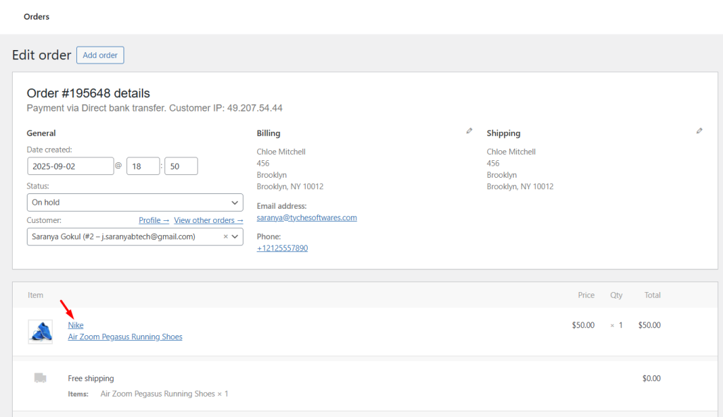 WooCommerce Brand Name on Admin order page