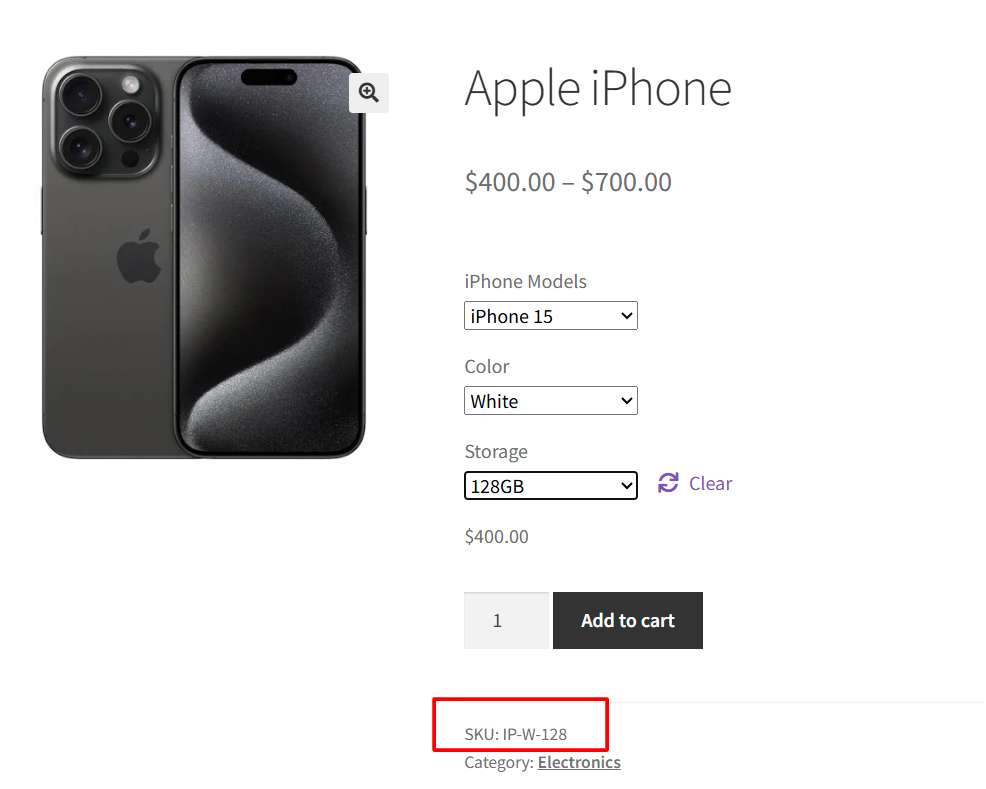 Display Selected Product Variation SKU 