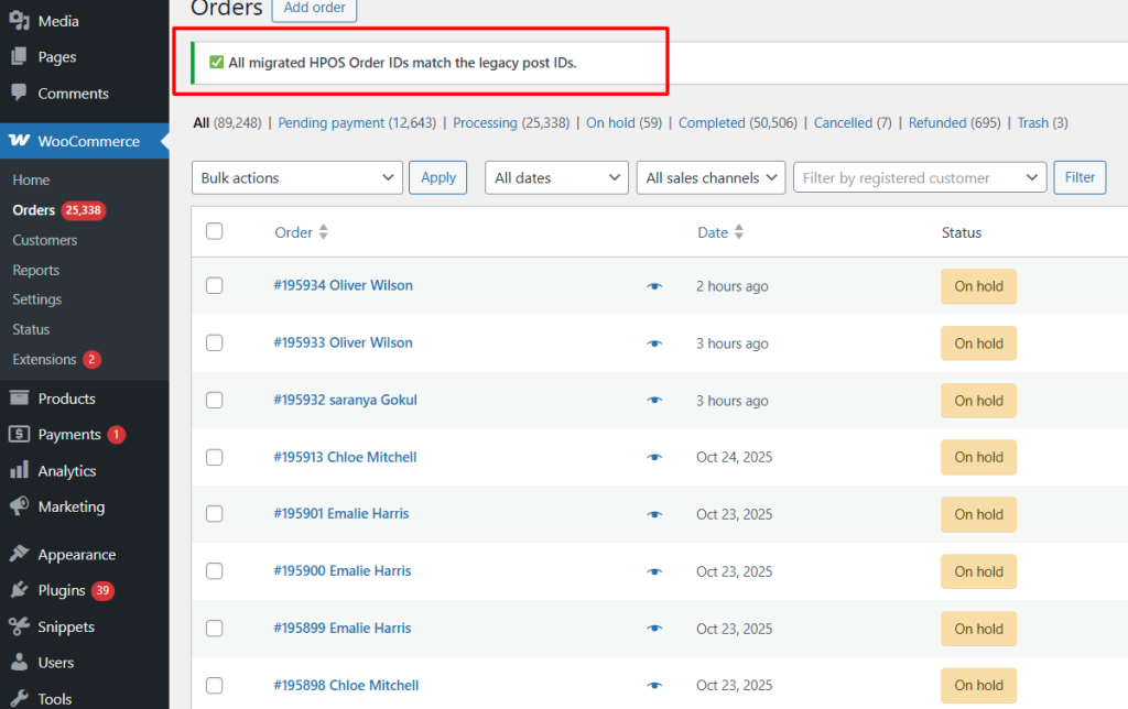Verify HPOS and Legacy Order ID
