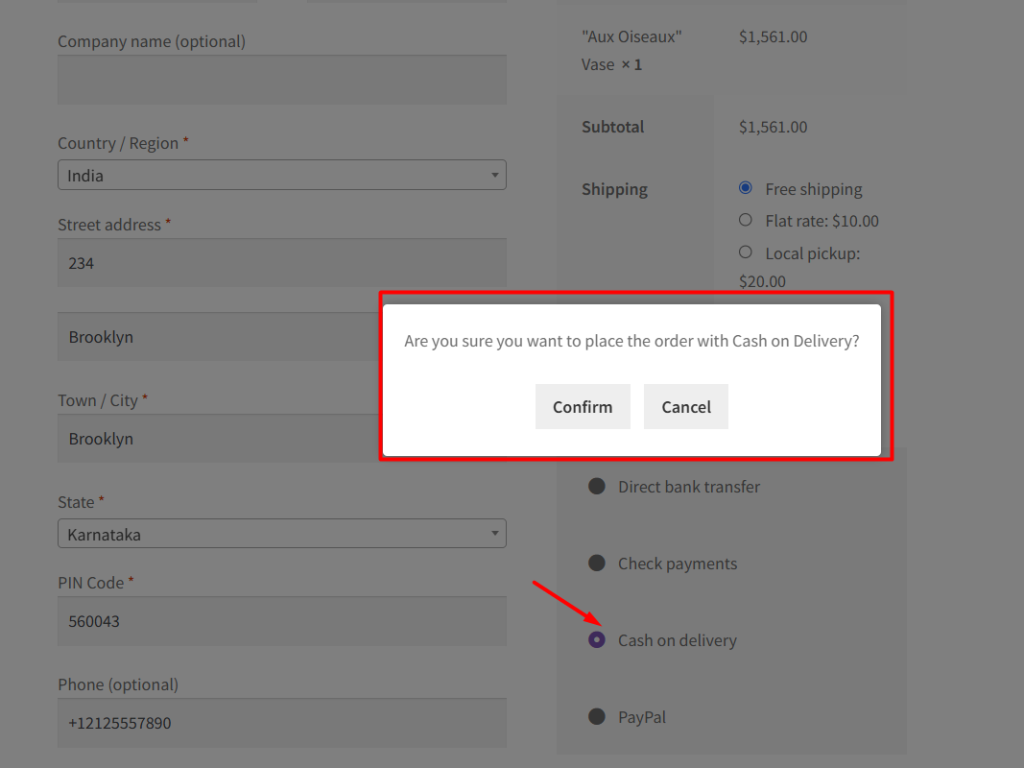 Add a Confirmation Popup for COD Payment